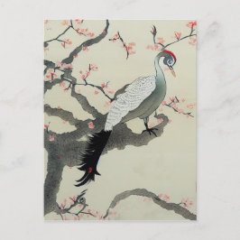 Postal Nihonga Japón tradicional cerezo de aves