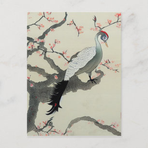 Postal Nihonga Japón tradicional cerezo de aves