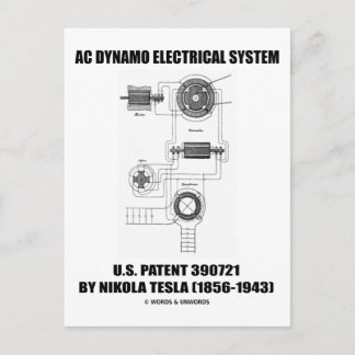 Postal Nikola Tesla AC Dynamo Sistema Eléctrico Patente