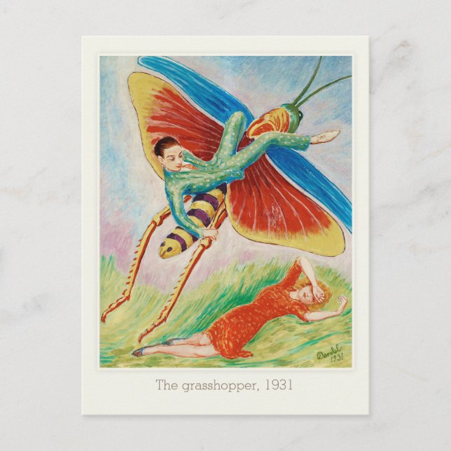 Postal Nils von Dardel Grasshopper Gräshoppan 1931 (Anverso)