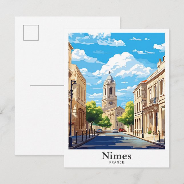 Postal Nimes France Art Vintage Travel Ilustracion (Anverso / Reverso)