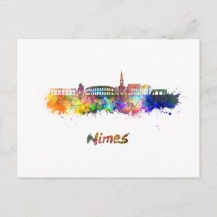 Postal Nimes skyline in watercolor