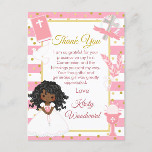 Postal Niña afroamericana rosa primera comunión