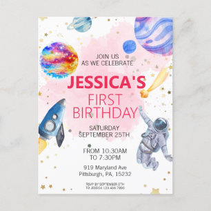 Postal Niña Astronauta Nave Espacial Cohete Planeta