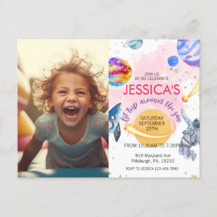 Postal Niña Astronauta Nave Espacial Cohete Planeta