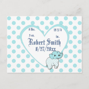 Postal Niña azul Elefante Corazón y puntos de Polka