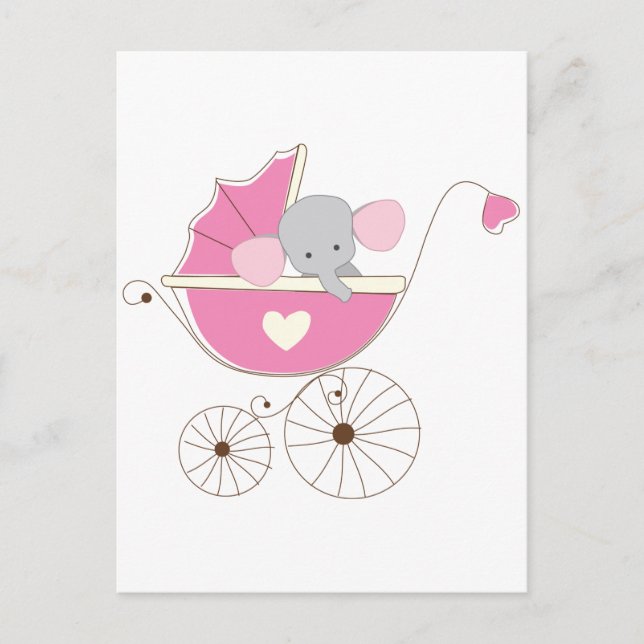 Postal Niña bebé Elefante Rosa (Anverso)
