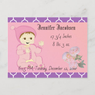 Postal Niña bebé en rosa con flores