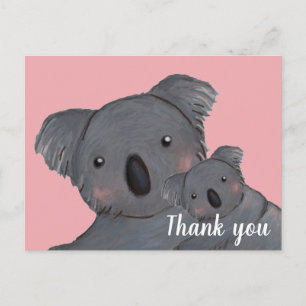 Postal Niña bebé gracias koala rosa