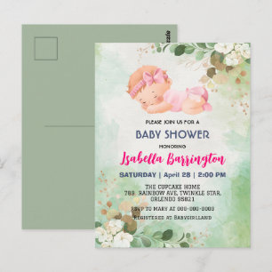 Postal Niña bebé linda rosa flores de margarita baby show