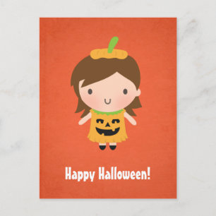 Postal Niña Calabaza Adorable para Halloween
