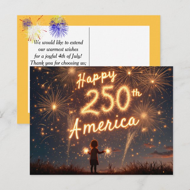 Postal Niña Con Bengalas Para El 250 Aniversario De Améri (Anverso / Reverso)
