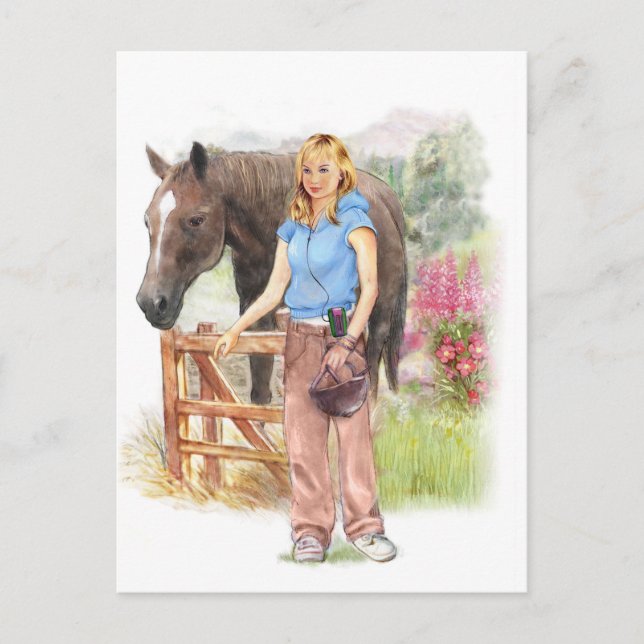 Postal Niña con caballo para comunión (Anverso)