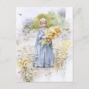 Postal Niña con Flores