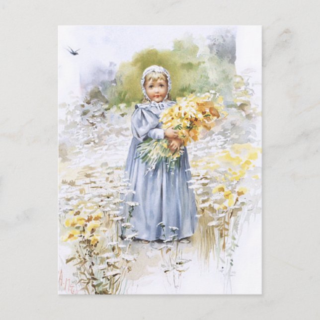 Postal Niña con Flores (Anverso)