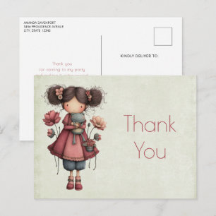 Postal Niña con muñeca de rana adorable y caprichosa grac