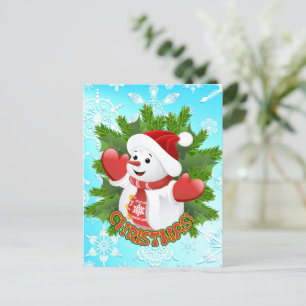 Postal Niña con ornamento de copos de nieve de cristal