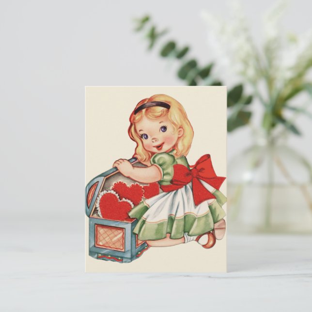 Postal Niña Corazón Infantil Retro Lindo Niños (Anverso de pie)
