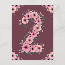 Postal Niña Cumple 2 Años Flores Rosadas Follaje Verde