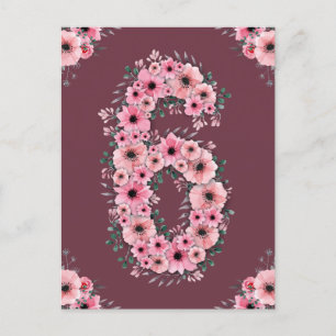 Postal Niña Cumpleaños Grande 6 Rosas Pink Follaje Verde