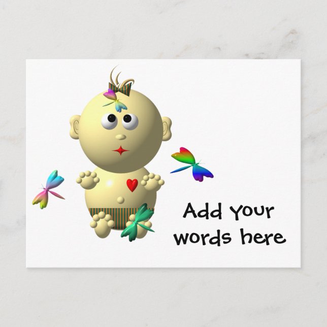 POSTAL NIÑA DE BEBÉ CON 4 DRAGONFLIES (Anverso)