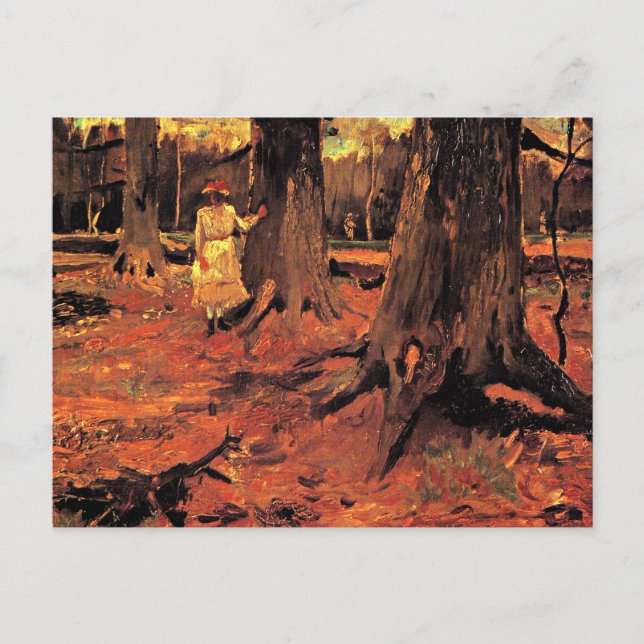 Postal Niña de Blanco en el Bosque (Anverso)
