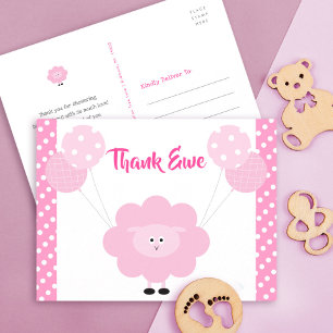 Postal Niña de cordero dulce rosa Cumpleaños de bebé Grac