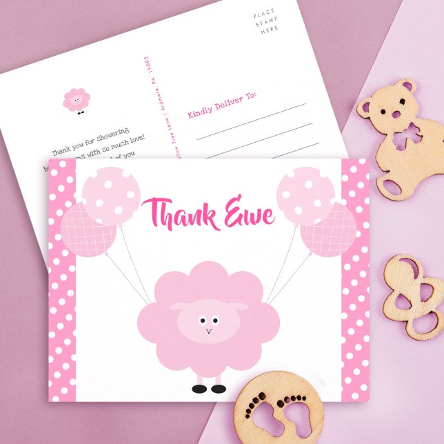 Postal Niña de cordero dulce rosa Cumpleaños de bebé Grac (Subido por el creador)