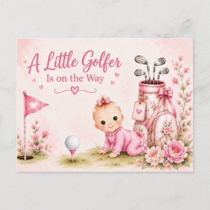 Postal Niña de Golf en rosa temática para golfista