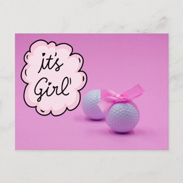 Postal Niña de golf es Chica en fondo rosado (Anverso)