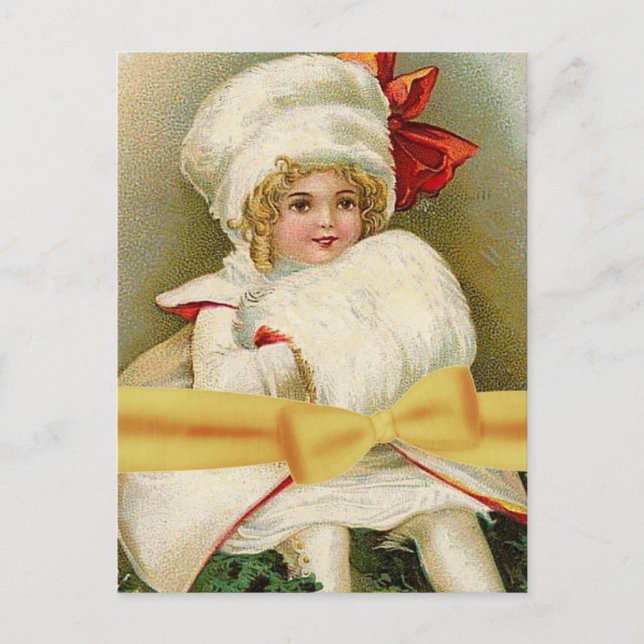 Postal Niña de Ilustracion de cosecha de invierno V2 (Anverso)