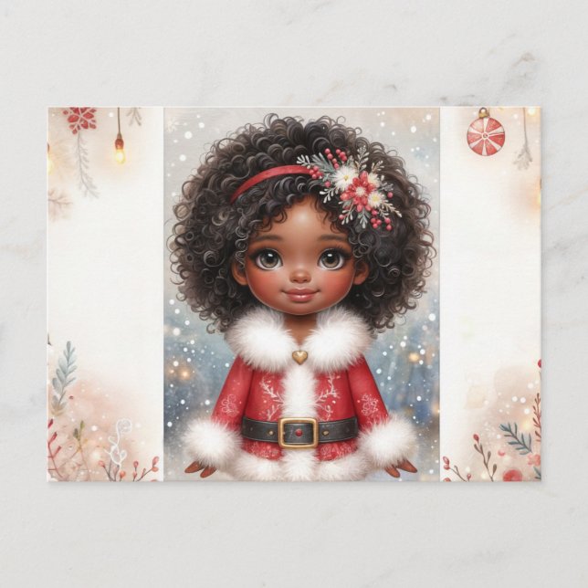 Postal Niña de Navidad con vestido de Santa Fiesta Navide (Anverso)