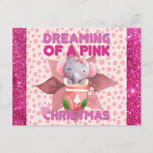 Postal Niña elefante soñando con Navidades rosados (Anverso)