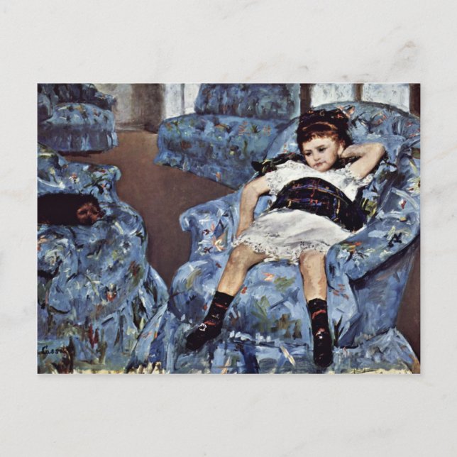 Postal Niña en butaca azul de Cassatt Maria (mejor (Anverso)
