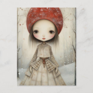 Postal Niña en un bosque invernal
