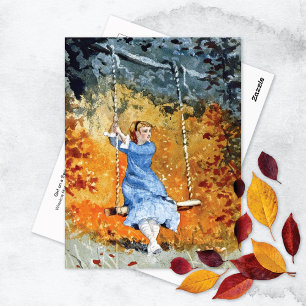 Postal Niña en un columpio Winslow Homer