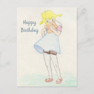 Postal Niña encantadora con oso de peluche