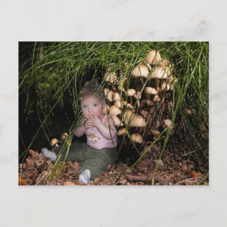 Postal Niña exploradora al hongo de árbol