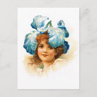 Postal Niña flor de azul