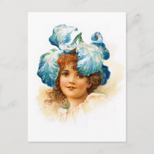 Postal Niña flor de azul (Anverso)