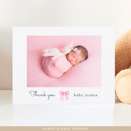 Postal Niña Foto Lazo Rosa Baby Shower Gracias