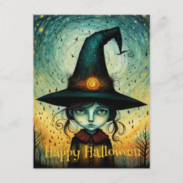 Postal Niña Gorra Bruja Halloween