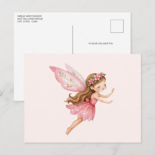 Postal Niña Hada Encantadora con un Vestido Rosa Capricho