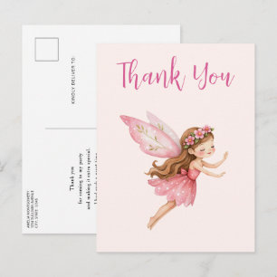 Postal Niña Hada Encantadora con Vestido Rosa Gracias