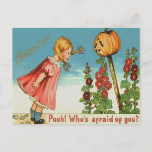 Postal Niña Jardín Jack O Lantern Calabaza