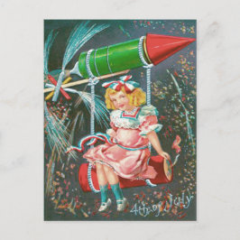 Postal Niña Linda Columpio Botella Cohete Petardo