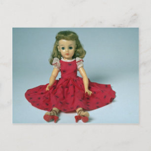 Postal Niña muñeca vestida de rojo
