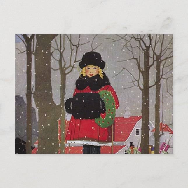Postal Niña pequeña con abrigo rojo (Anverso)