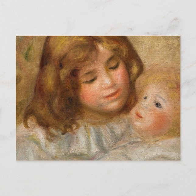 Postal Niña pequeña con su muñeca por Pierre-Auguste Reno (Anverso)