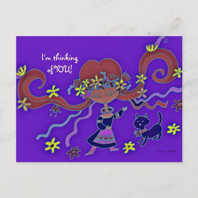 Postal Niña pequeña de arte folclórico ucraniano por Vera (Anverso)